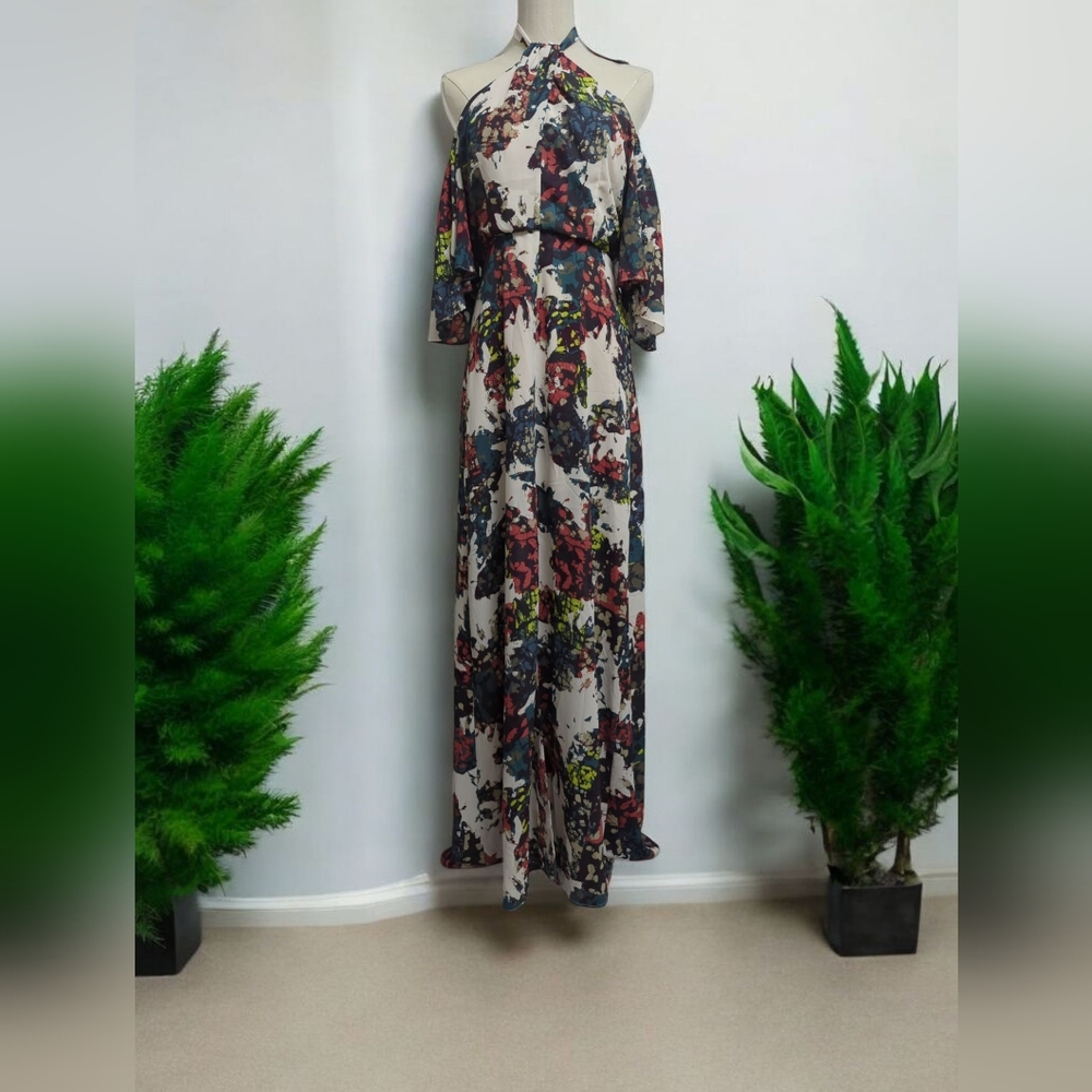 Reg $300 BCBGMAXAZRIA Kelley Off-The-Shoulder Halter Gown Size 4 - Picture 2 of 7